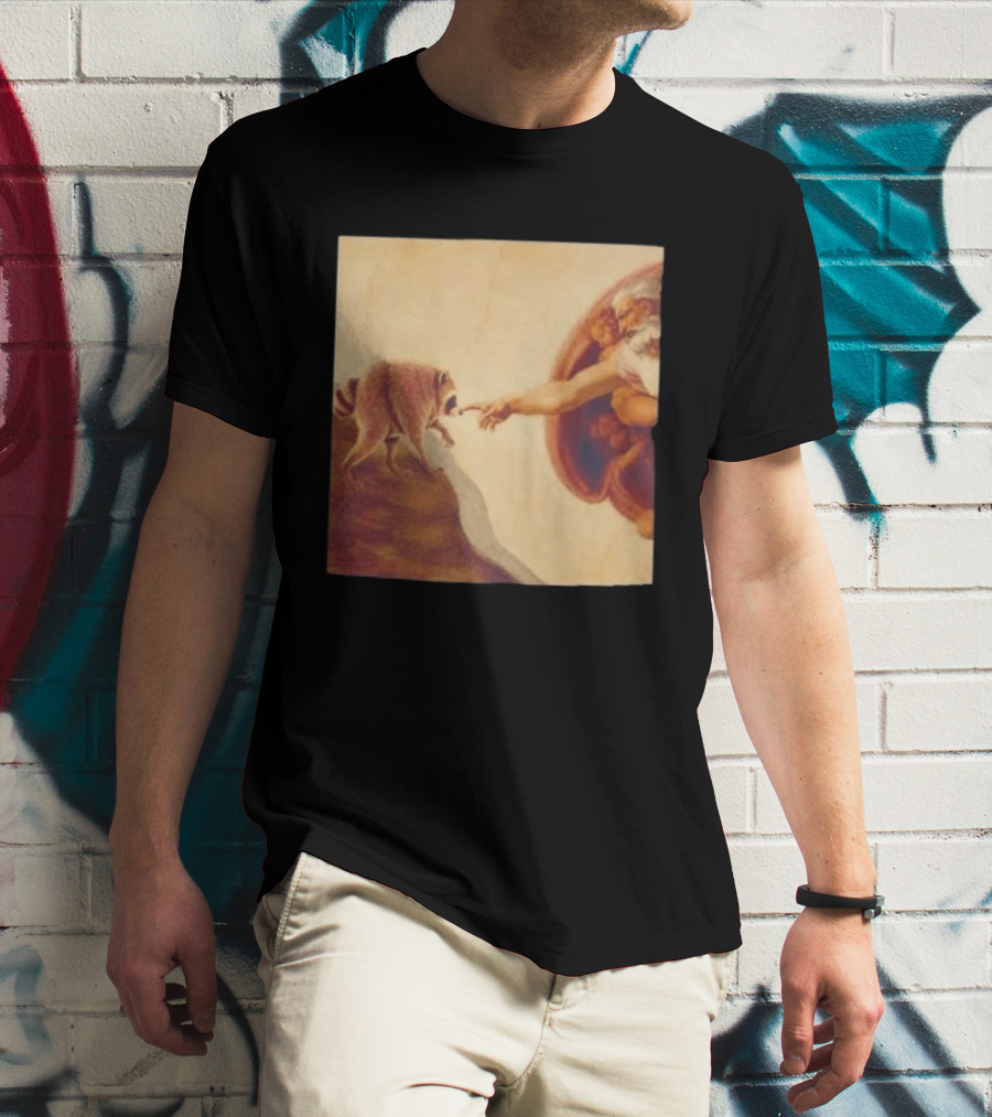 Jimothy Raccoon And The Creation Of Adam Renaissance Mashup T-Shirt
