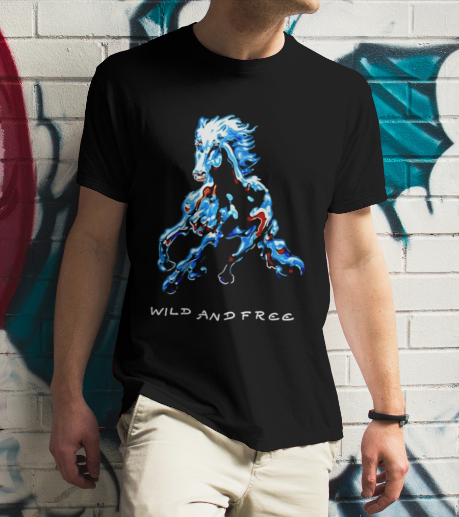 Wild Horse Wild And Free Blue Red Watercolor T-Shirt