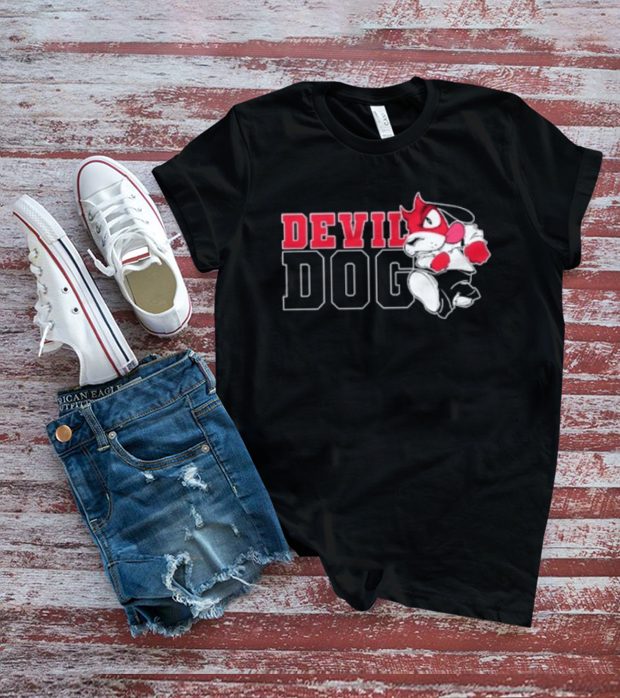 Devil Dog Cartoon Red And White T-Shirt