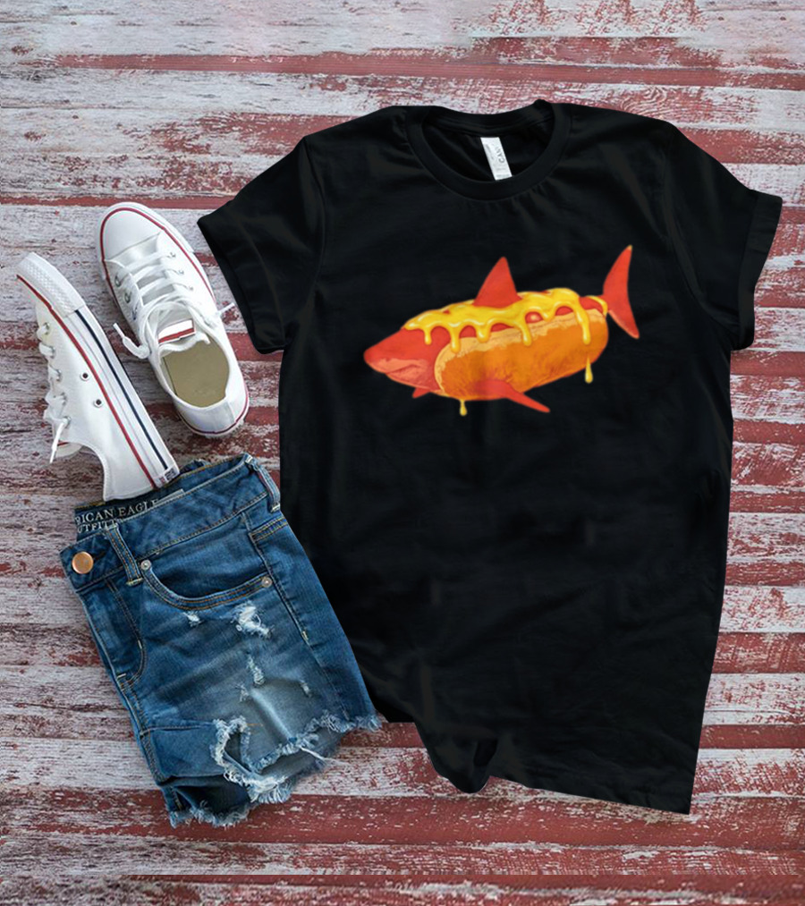 Hot Dog Shark With Melting Cheese Drizzle T-Shirt