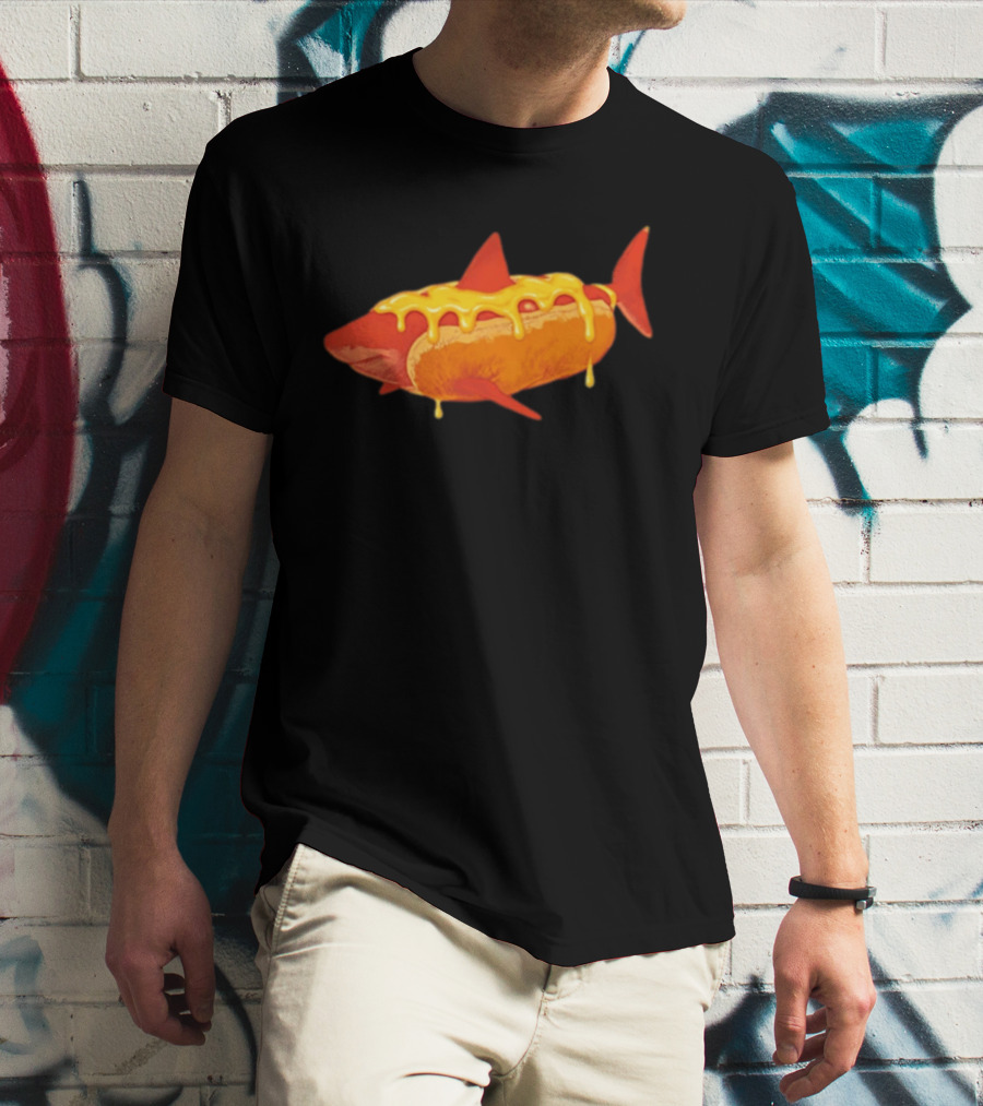 Hot Dog Shark With Melting Cheese Drizzle T-Shirt