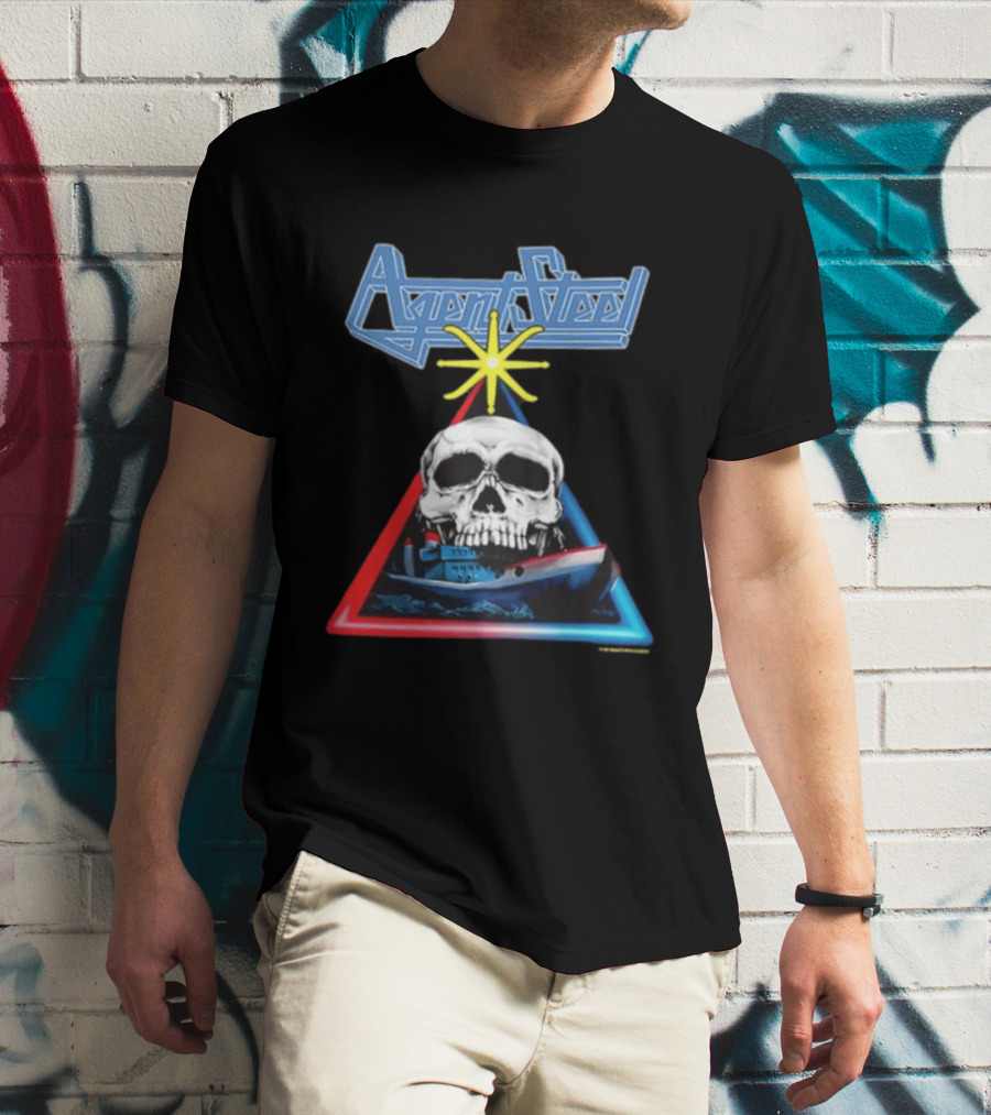 Agent Steel The Road To Atlantis Tour 1987 Skull Ship London Hamburg Two Sided T-Shirt