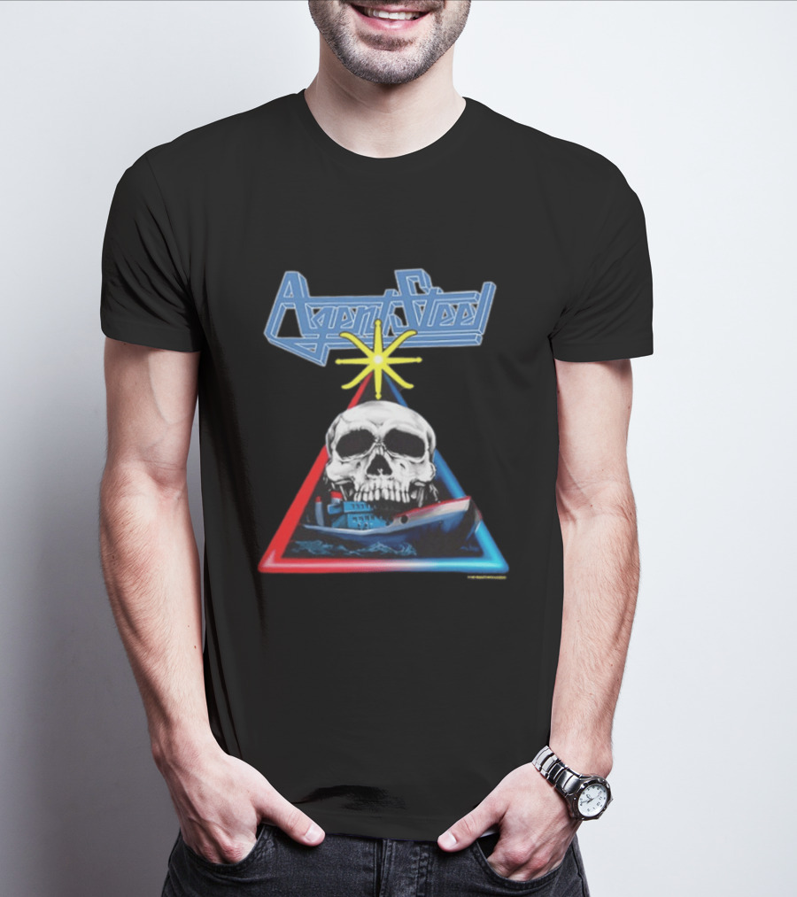 Agent Steel The Road To Atlantis Tour 1987 Skull Ship London Hamburg Two Sided T-Shirt