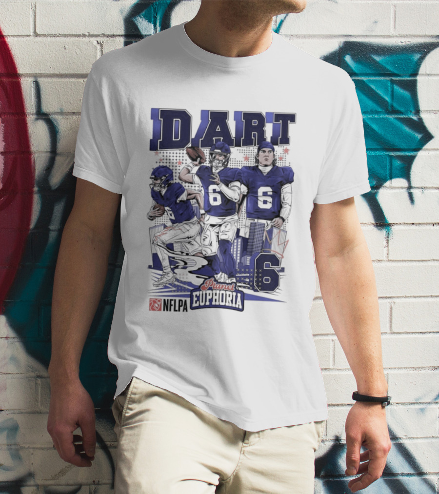 Jaxson Dart #6 New York Giants Football Comic Superpower Quarterback T-Shirt