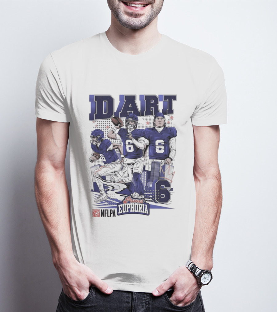 Jaxson Dart #6 New York Giants Football Comic Superpower Quarterback T-Shirt