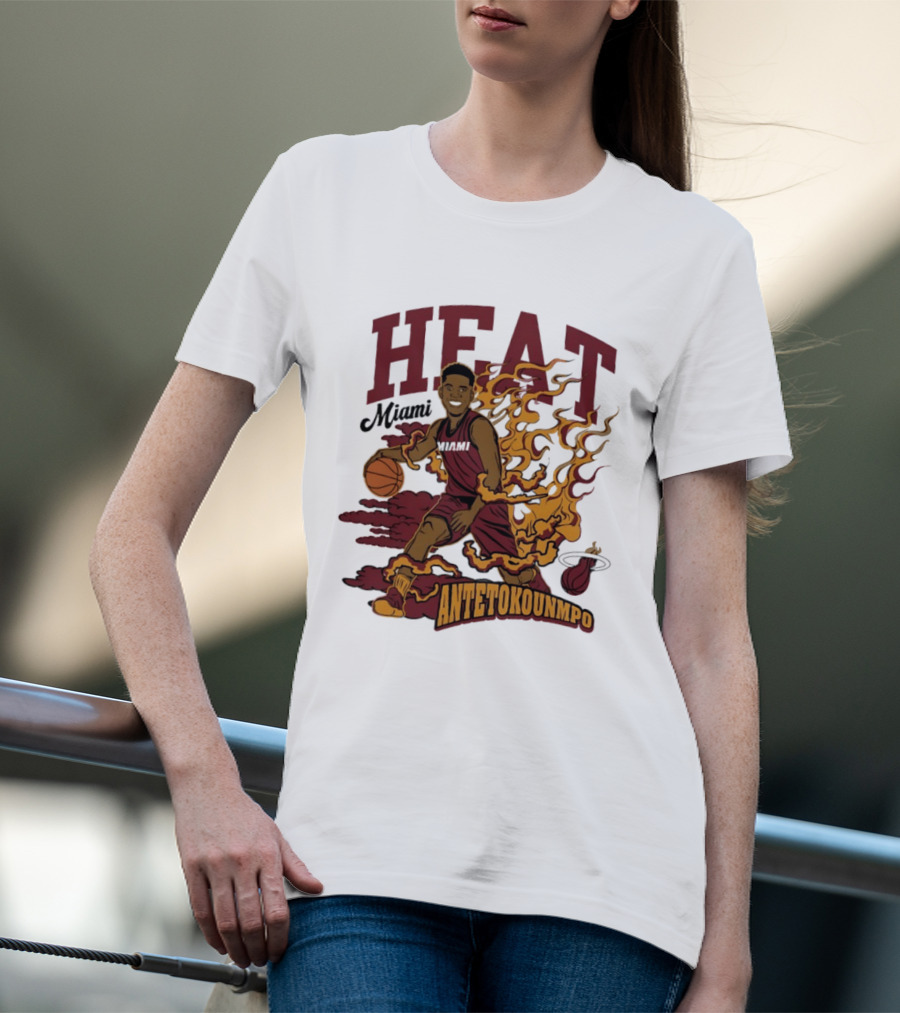 Miami Heat Antetokounmpo Basketball Flame Comic T-Shirt