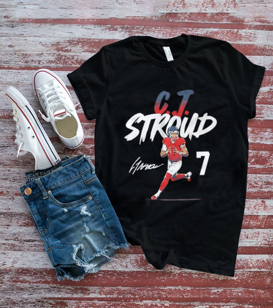 C.J. Stroud Houston Texans 7 Football Star 2026 Signature Pose T-Shirt