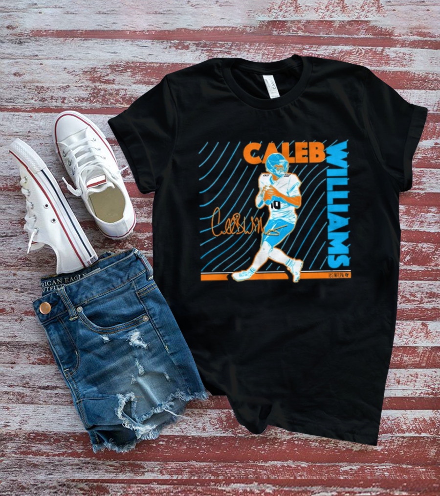 Caleb Williams Neon Nights Football Pose With Signature T-Shirt