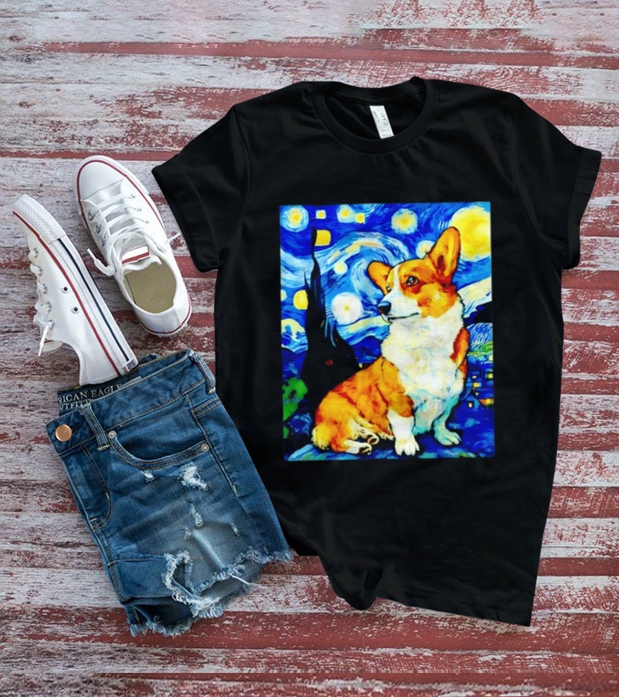 Corgi The Starry Night Vincent Van Gogh Dog Art Collaboration T-Shirt