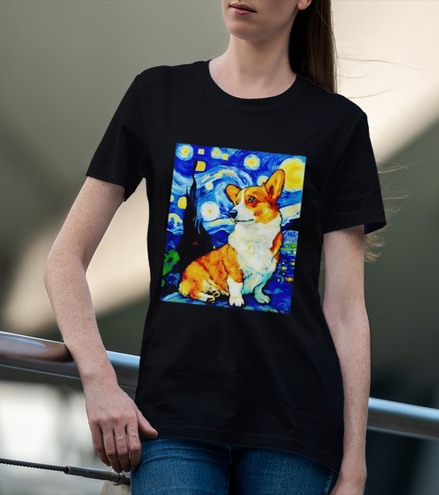 Corgi The Starry Night Vincent Van Gogh Dog Art Collaboration T-Shirt