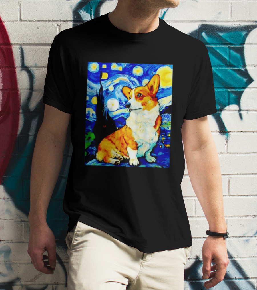 Corgi The Starry Night Vincent Van Gogh Dog Art Collaboration T-Shirt