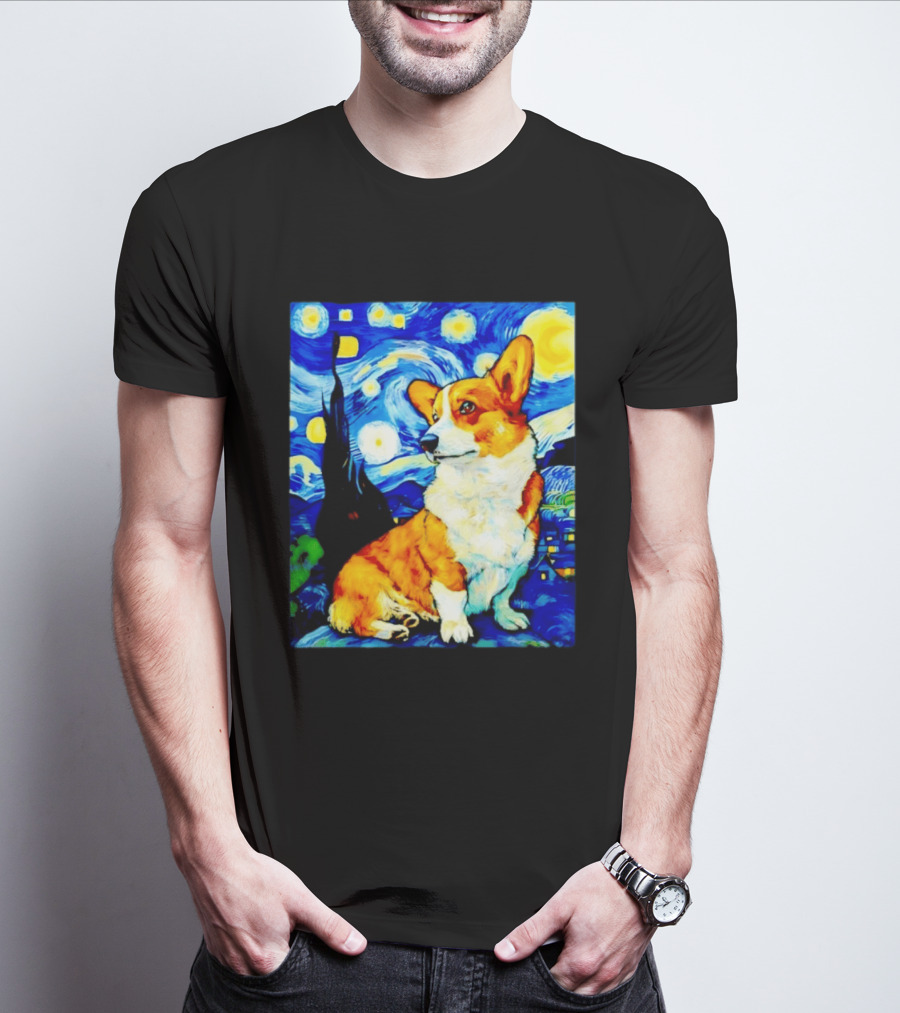 Corgi The Starry Night Vincent Van Gogh Dog Art Collaboration T-Shirt
