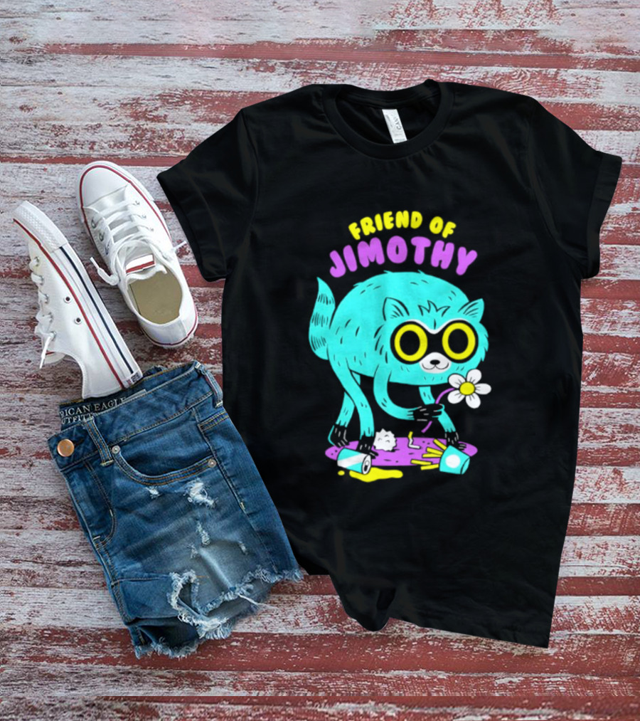 Friend Of Jimothy Raccoon Holding Flower Cute Cartoon T-Shirt