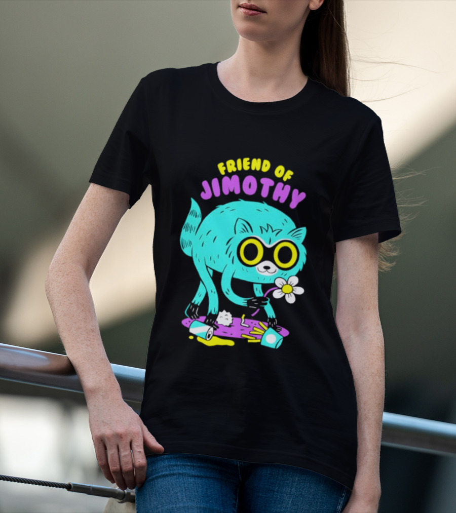 Friend Of Jimothy Raccoon Holding Flower Cute Cartoon T-Shirt