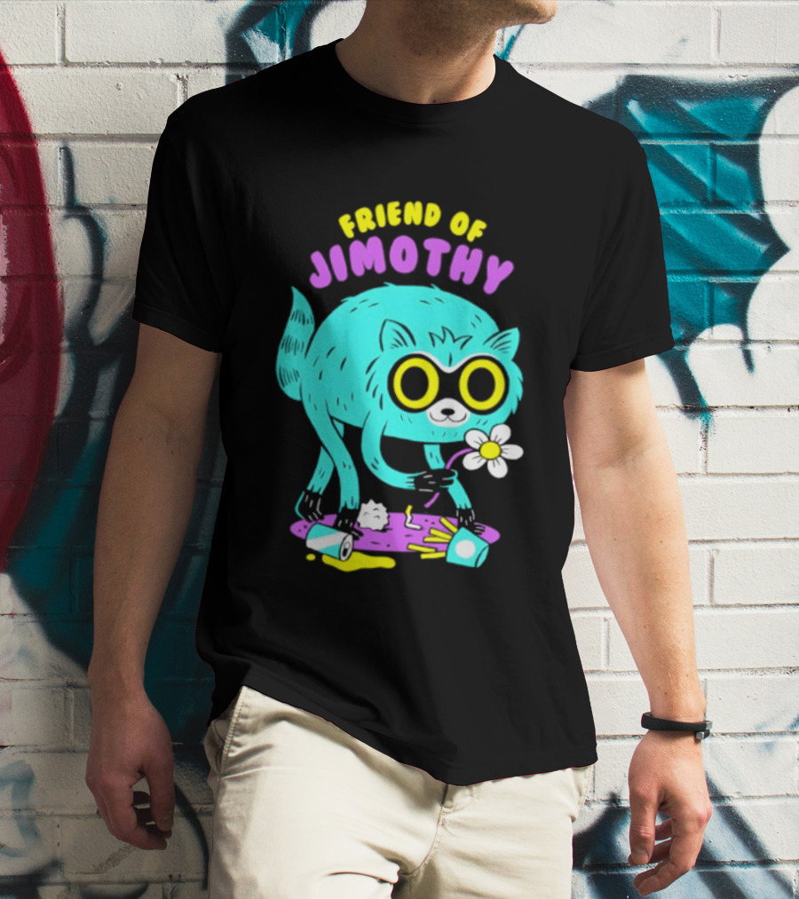 Friend Of Jimothy Raccoon Holding Flower Cute Cartoon T-Shirt