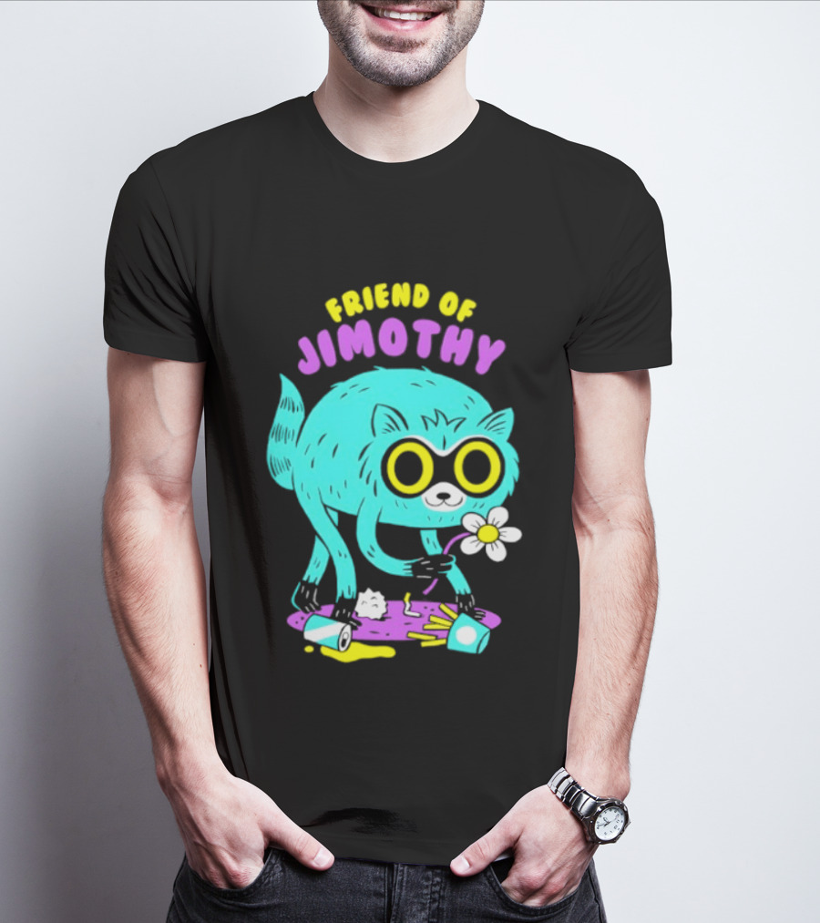 Friend Of Jimothy Raccoon Holding Flower Cute Cartoon T-Shirt