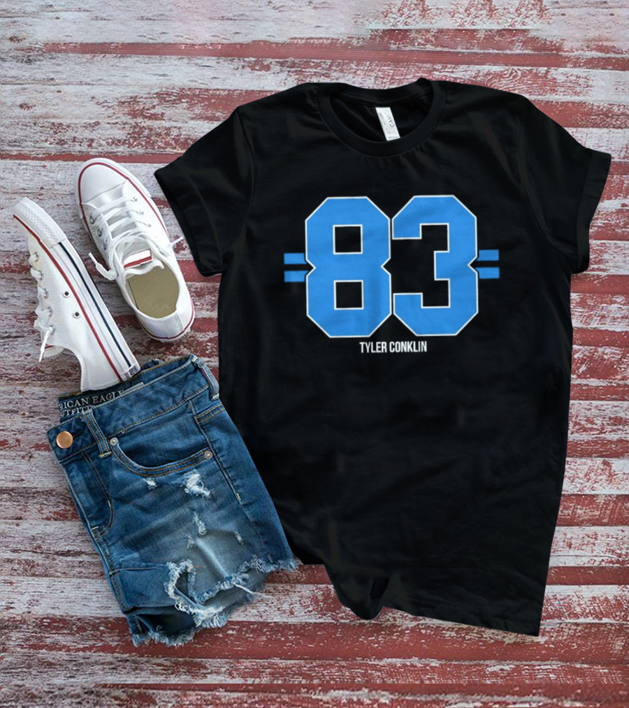 Tyler Conklin 83 Blue Stripe Detroit Lions Number T-Shirt