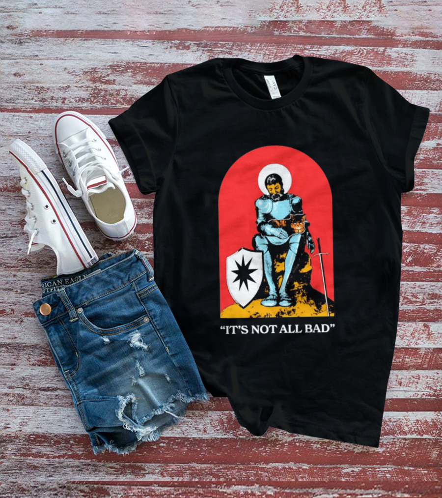 Knight With Armor And Cat Companion On Red T-Shirt