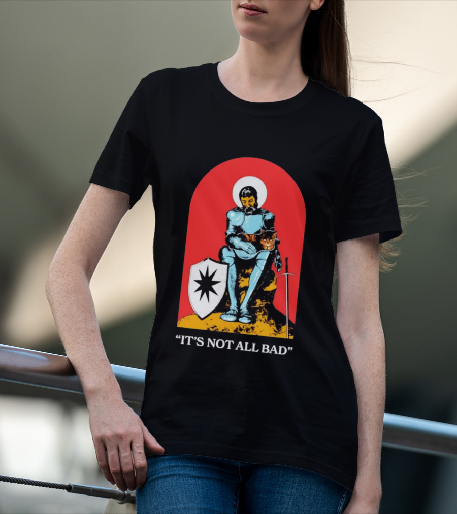 Knight With Armor And Cat Companion On Red T-Shirt