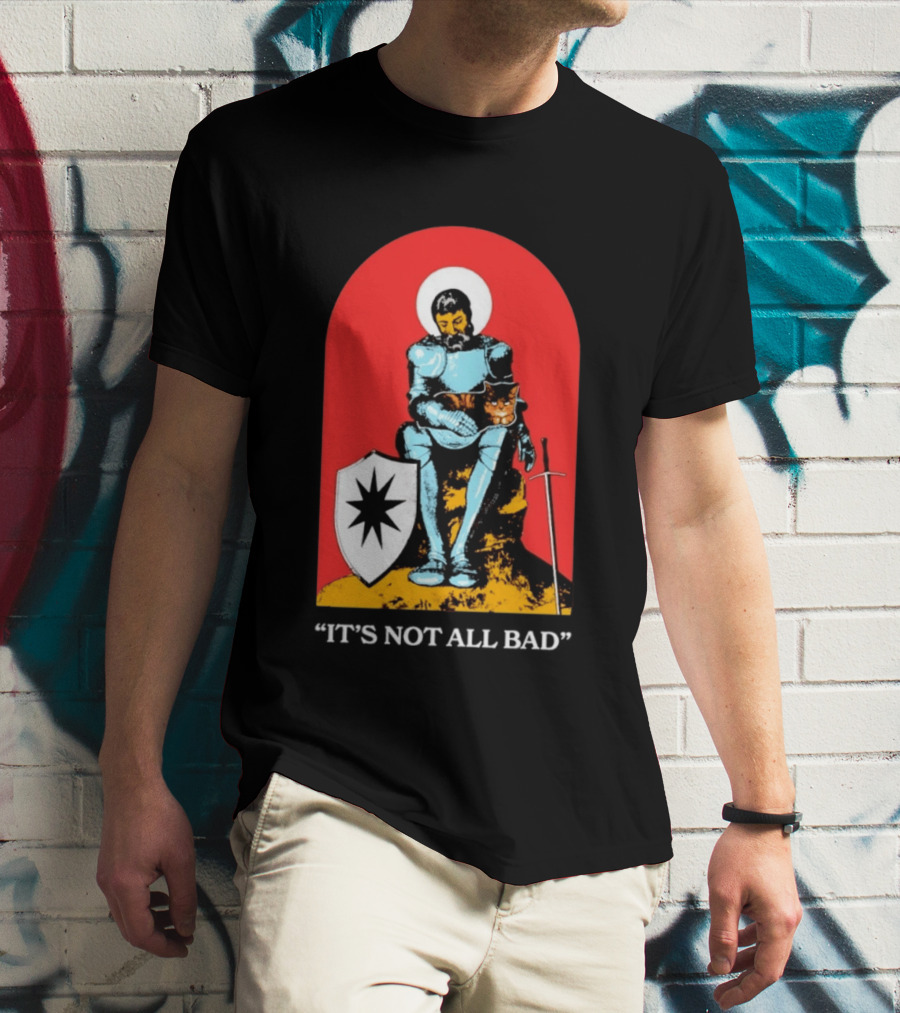 Knight With Armor And Cat Companion On Red T-Shirt