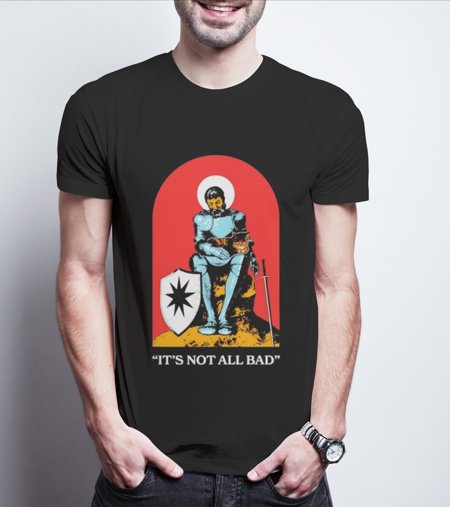 Knight With Armor And Cat Companion On Red T-Shirt