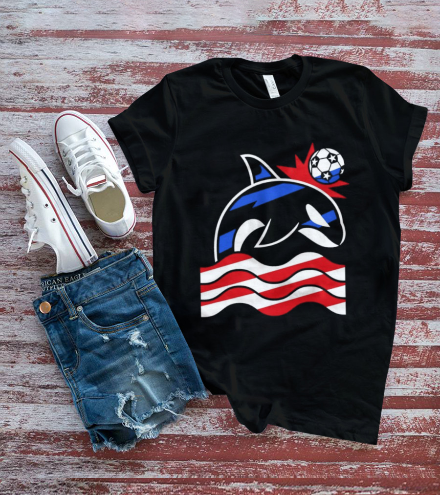 Wild Whale Red White And Blue Waves With Soccer Ball T-Shirt