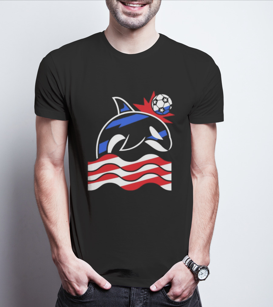 Wild Whale Red White And Blue Waves With Soccer Ball T-Shirt