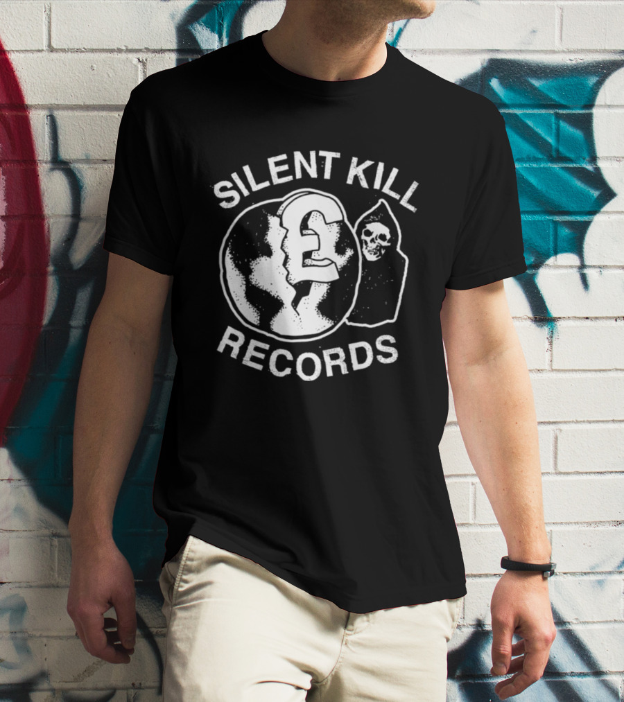 Silent Kill Records Skull Punk Logo Earth T-Shirt