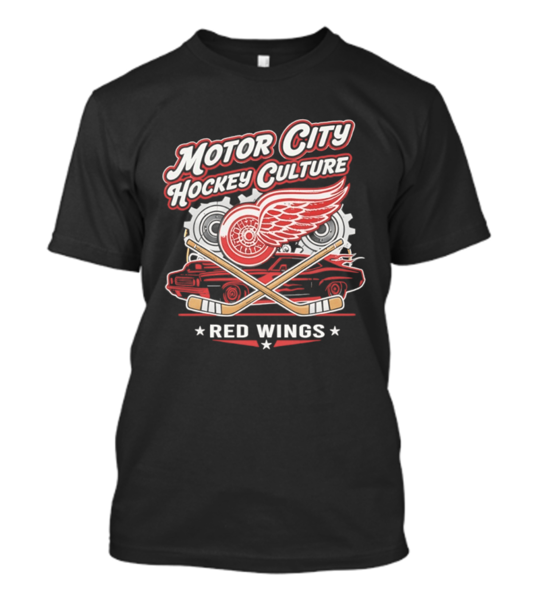Motor City Hockey Culture Red Wings NHL Classic Logo And Car T-Shirt