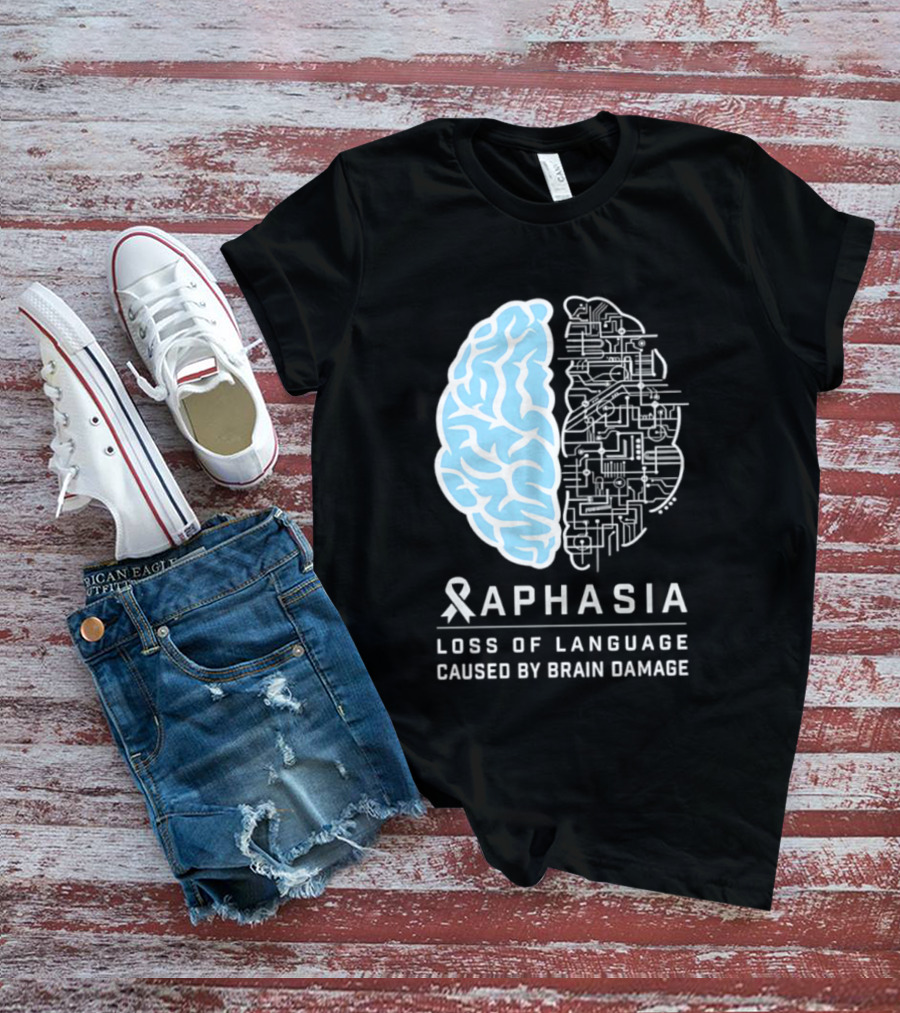 Aphasia Awareness Ribbon Brain Design Loss Of Language Caused By Brain Damage T-Shirt