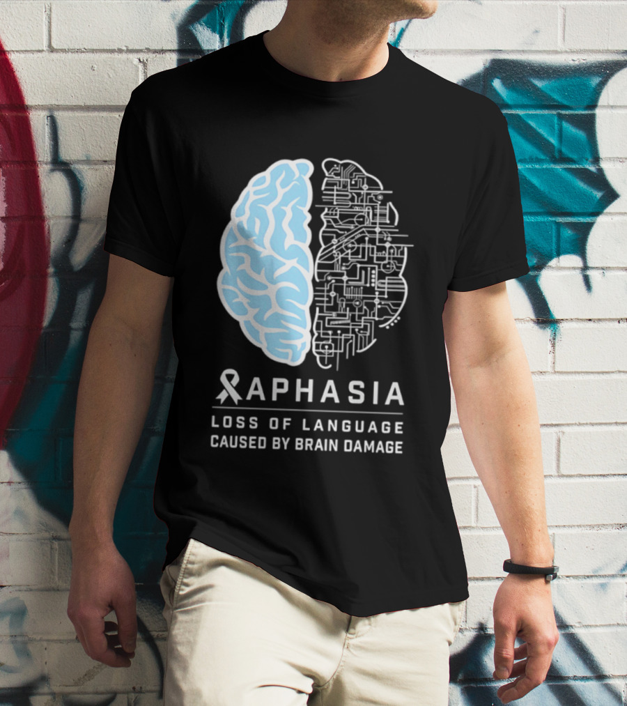 Aphasia Awareness Ribbon Brain Design Loss Of Language Caused By Brain Damage T-Shirt