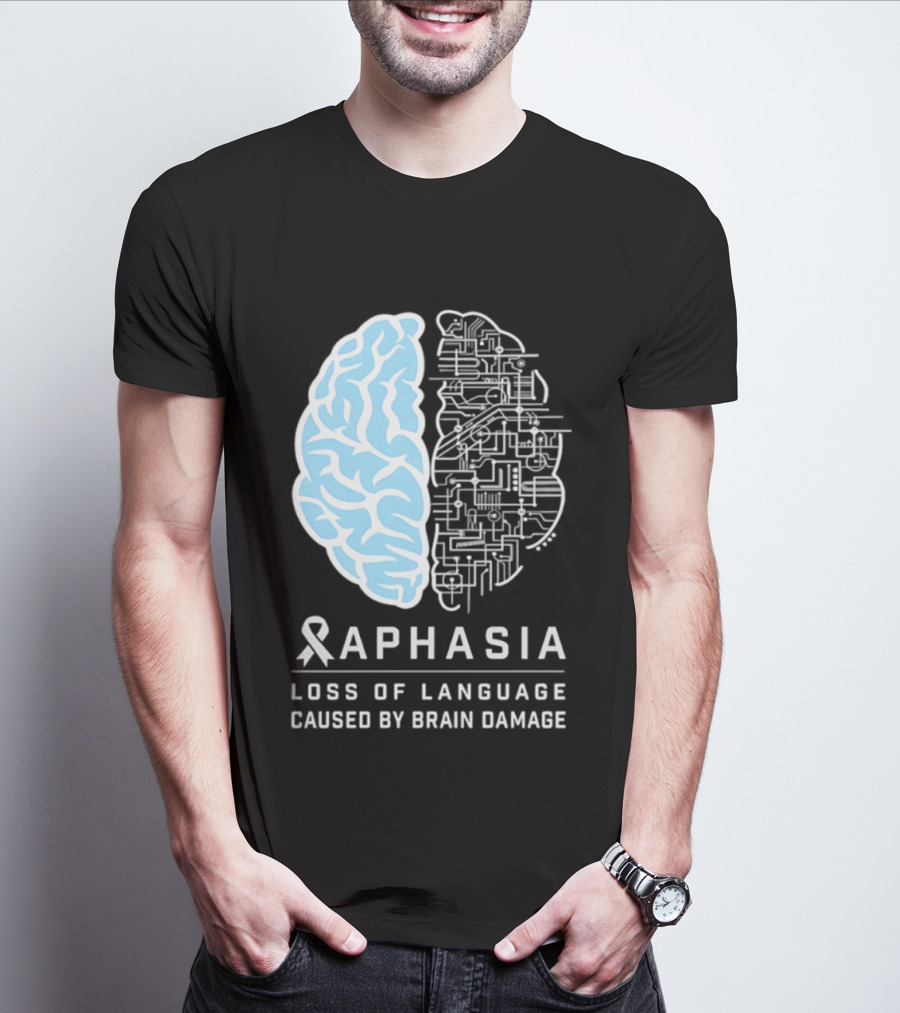 Aphasia Awareness Ribbon Brain Design Loss Of Language Caused By Brain Damage T-Shirt