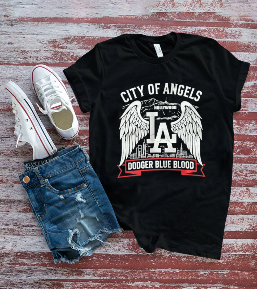 City Of Angels LA Hollywood Dodger Blue Blood Wings Skyline T-Shirt
