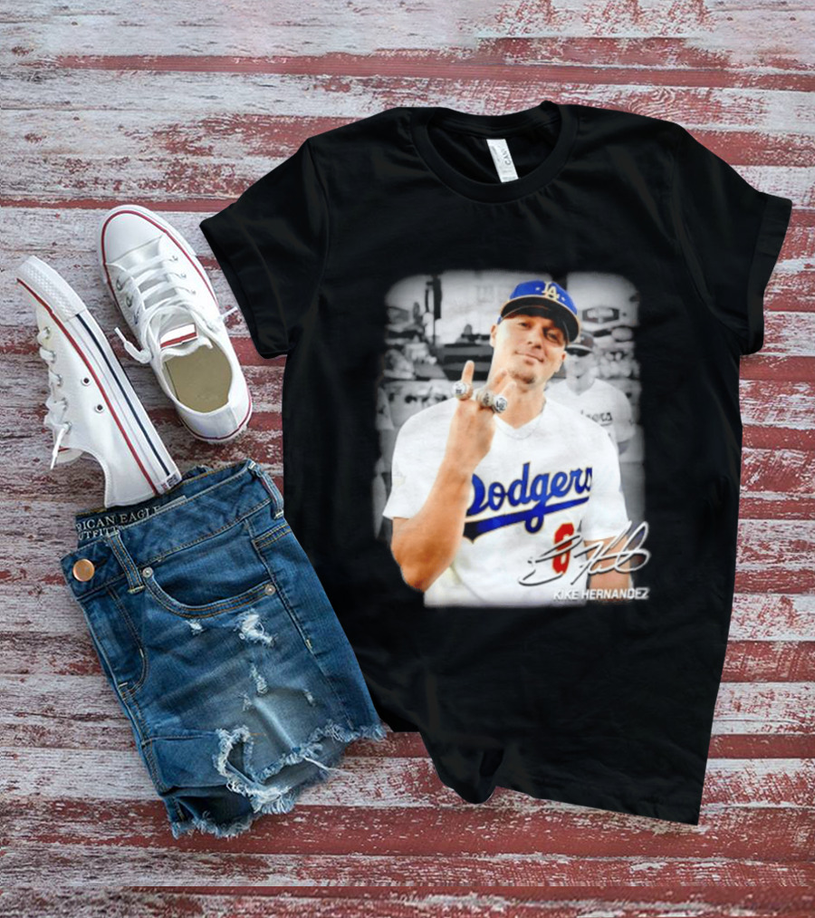 Kike Hernandez Los Angeles Dodgers MLB Number 14 Autographed Photo T-Shirt