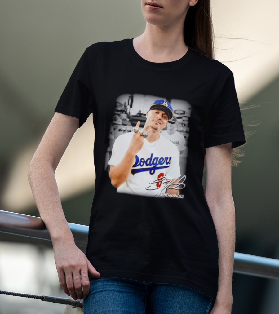 Kike Hernandez Los Angeles Dodgers MLB Number 14 Autographed Photo T-Shirt