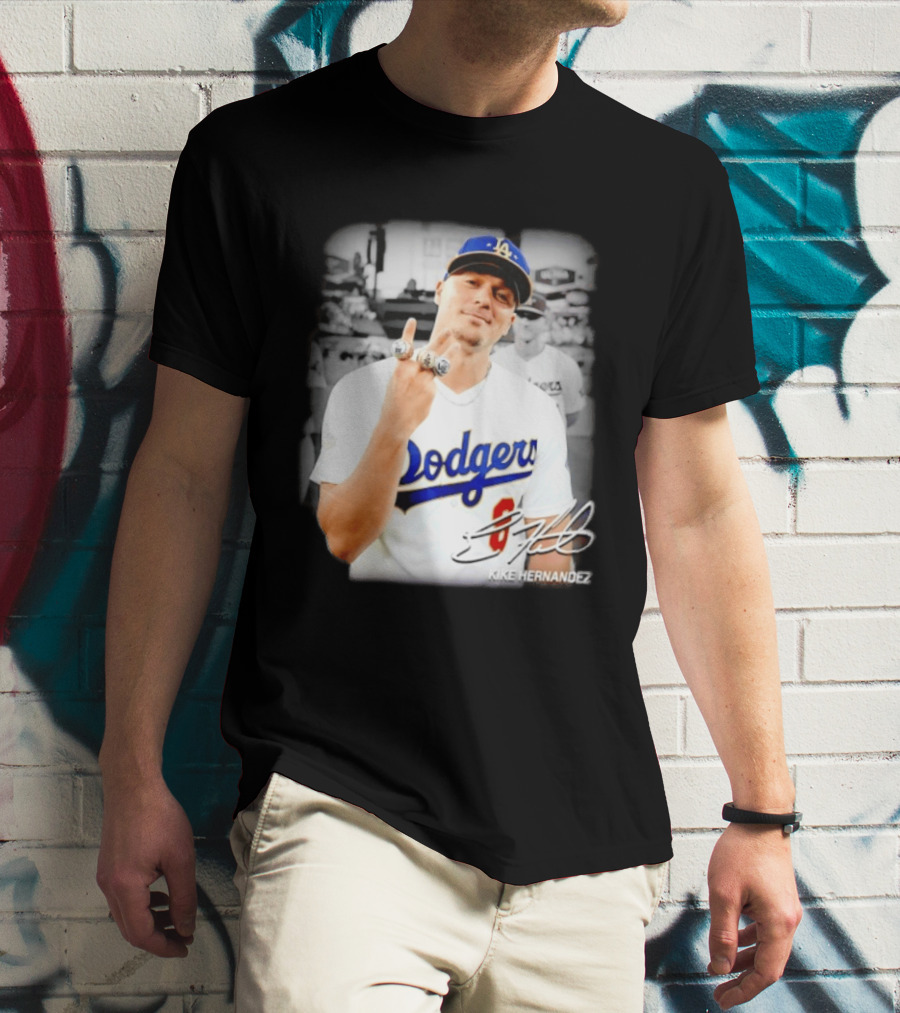 Kike Hernandez Los Angeles Dodgers MLB Number 14 Autographed Photo T-Shirt