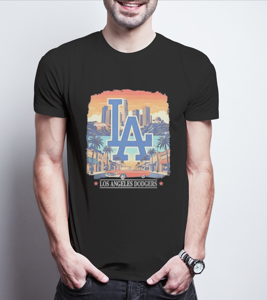 Los Angeles Dodgers LA Hollywood Skyline Classic Car T-Shirt