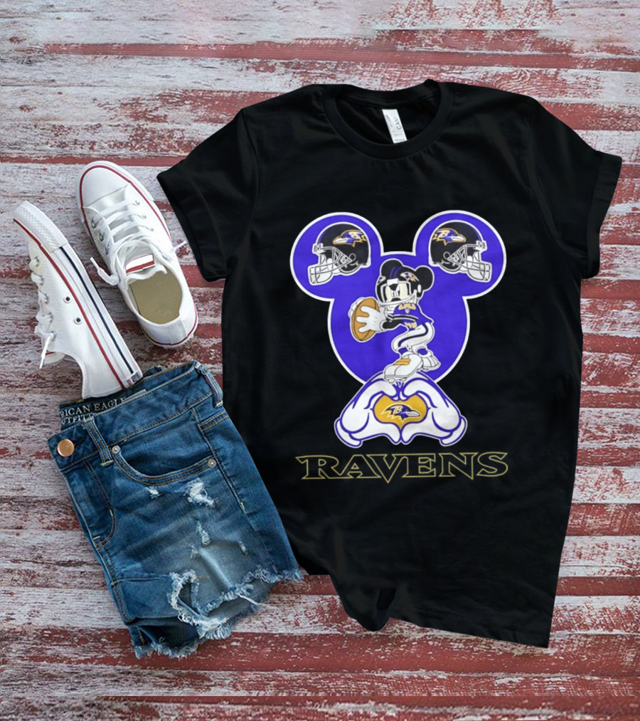 Mickey Mouse Baltimore Ravens Football Love Ravens Helmets T-Shirt