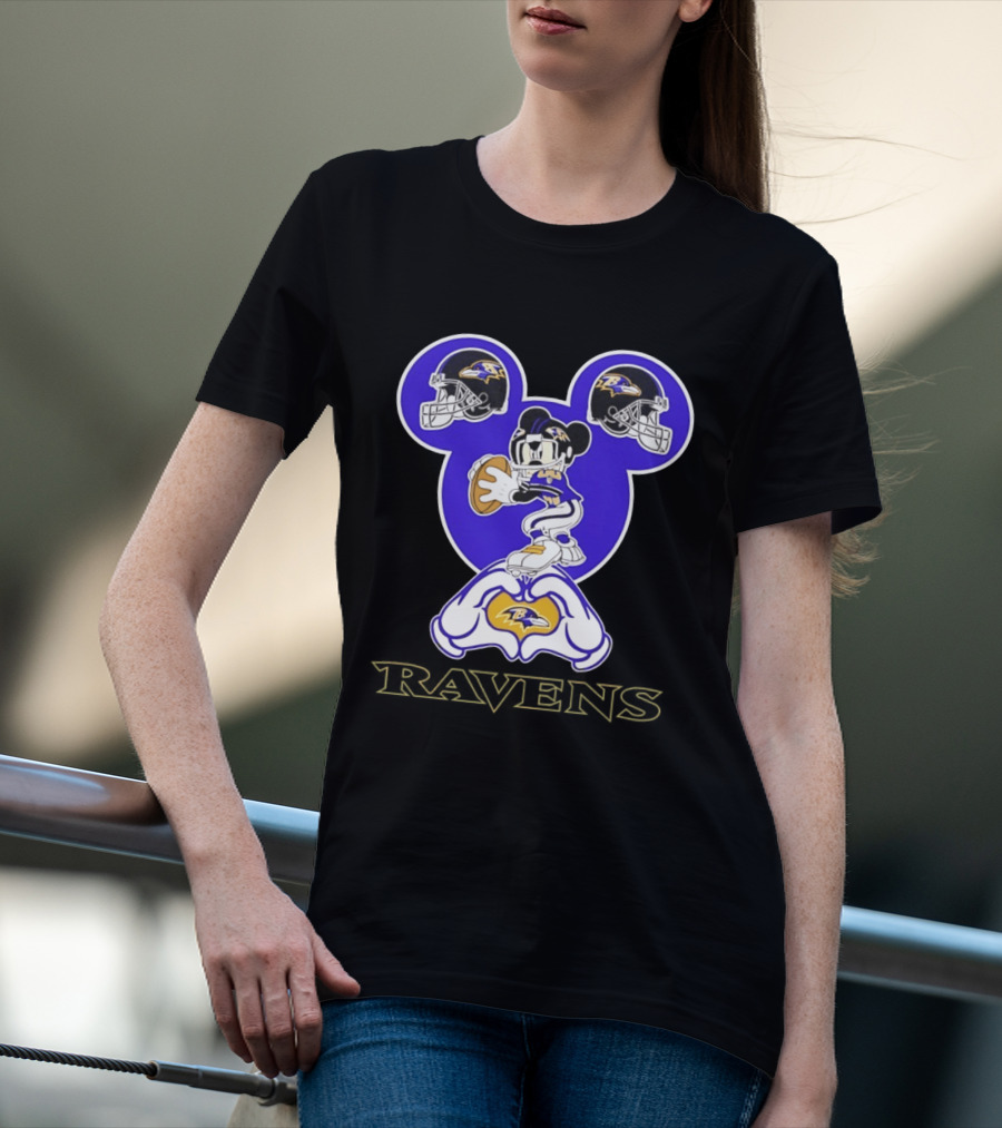 Mickey Mouse Baltimore Ravens Football Love Ravens Helmets T-Shirt