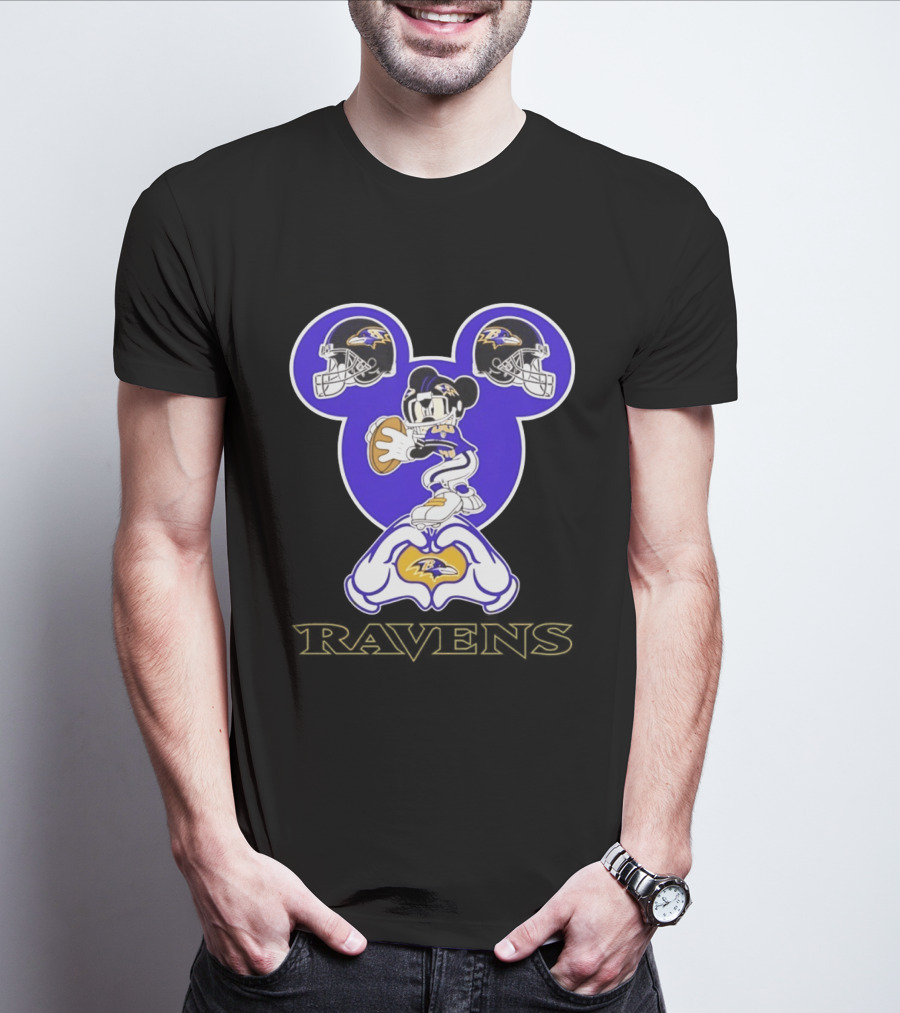 Mickey Mouse Baltimore Ravens Football Love Ravens Helmets T-Shirt