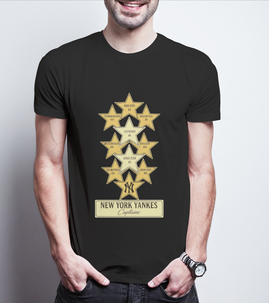 New York Yankees Captains Babe Ruth Lou Gehrig Derek Jeter Thurman Munson Graig Nettles Willie Randolph Ron Guidry Don Mattingly Aaron Judge T-Shirt
