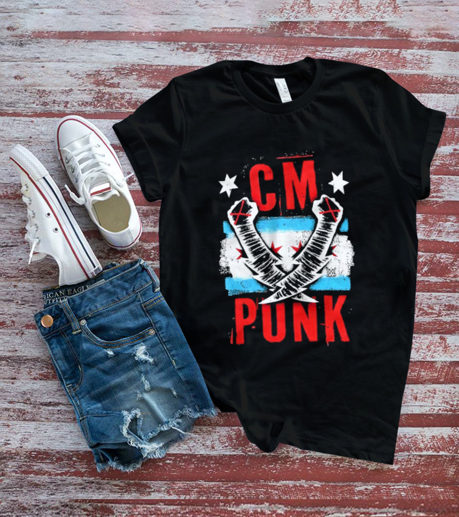 CM Punk Chicago Flag Lightning Bolt Fist WWE Stars T-Shirt