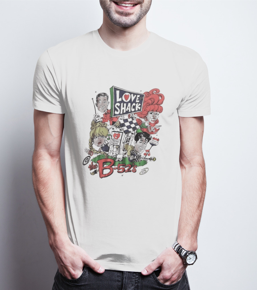 The B 52's Love Shack Cartoon Artwork Featuring Band Members T-Shirt