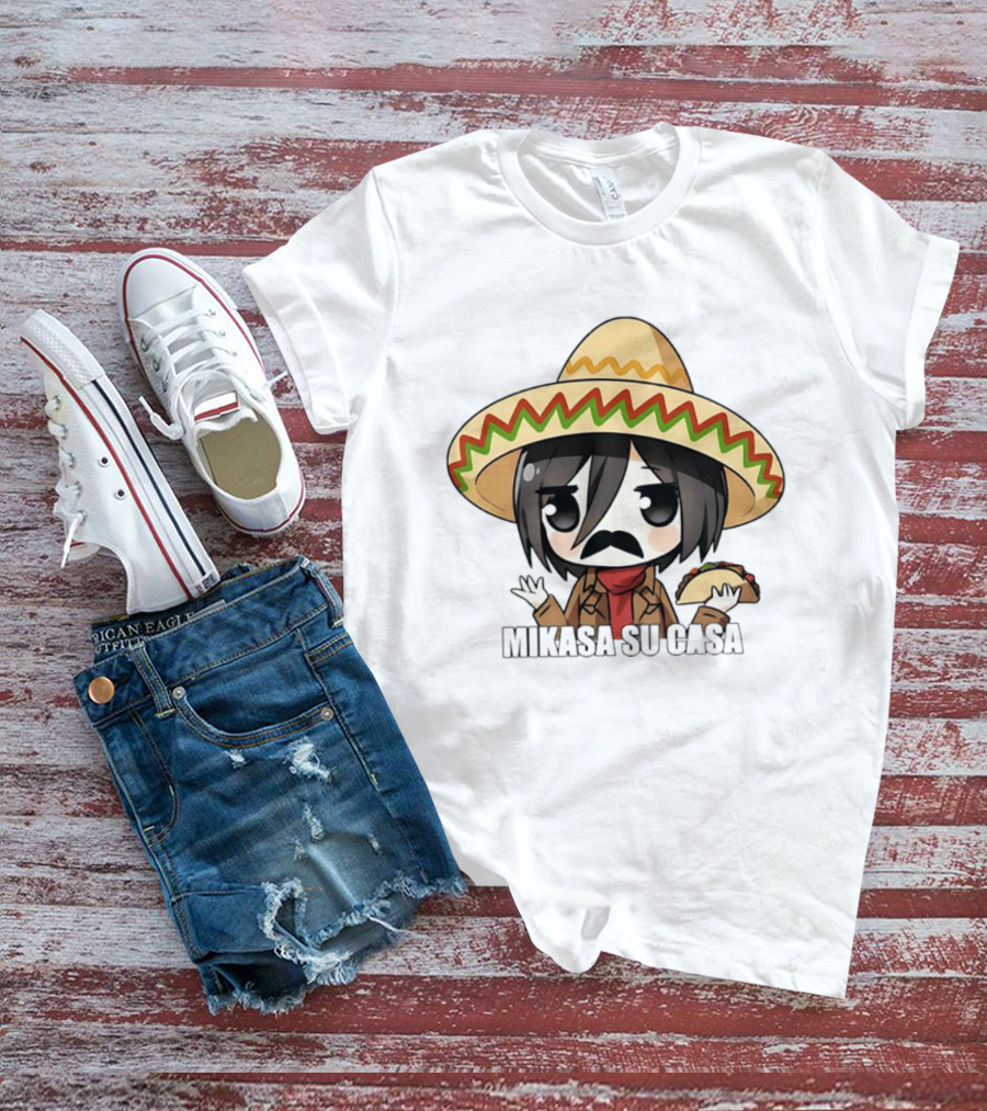 Mikasa Su Casa Funny Anime Taco Sombrero Mikasa Ackerman T-Shirt