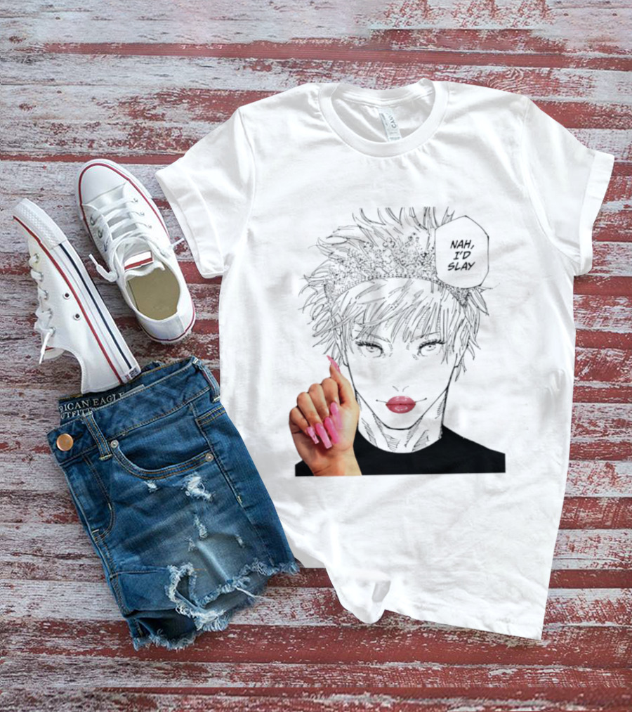 Nah I'd Slay Gojo Manga Character With Pink Lips And Nails T-Shirt
