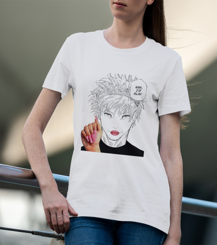 Nah I'd Slay Gojo Manga Character With Pink Lips And Nails T-Shirt