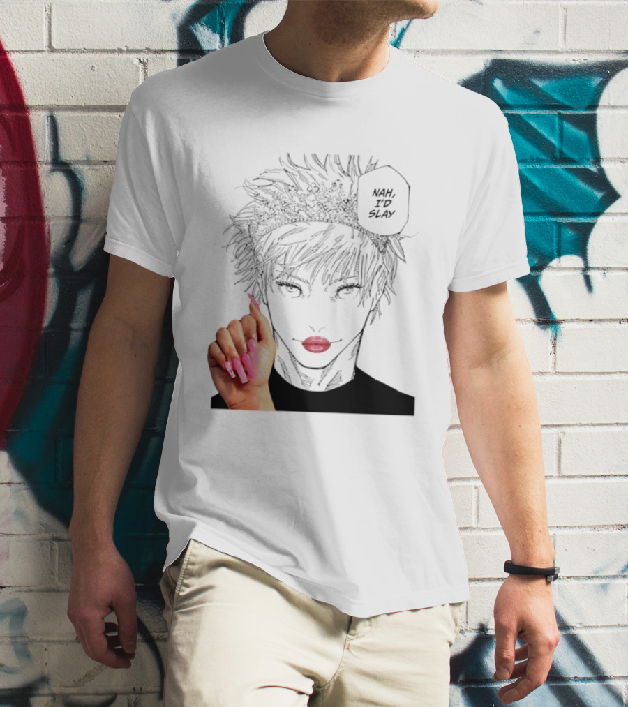 Nah I'd Slay Gojo Manga Character With Pink Lips And Nails T-Shirt