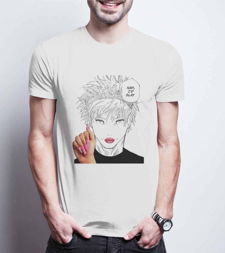 Nah I'd Slay Gojo Manga Character With Pink Lips And Nails T-Shirt