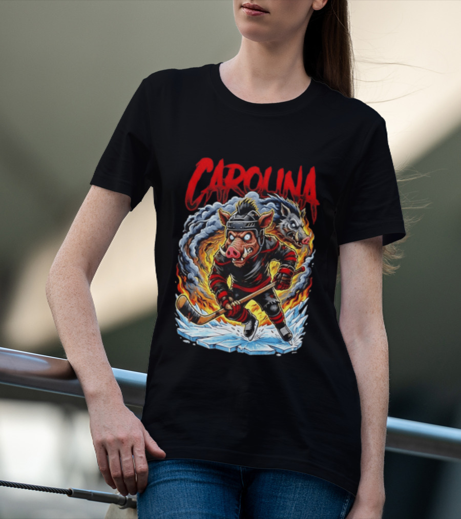 Carolina Hurricanes Stormy Hockey Player Ice Action T-Shirt