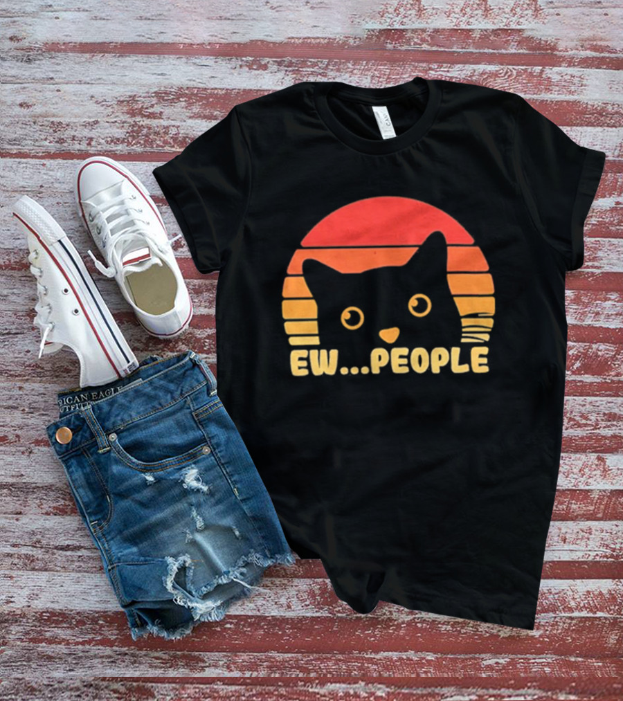 Ew People Judgmental Cat Face Stripes T-Shirt